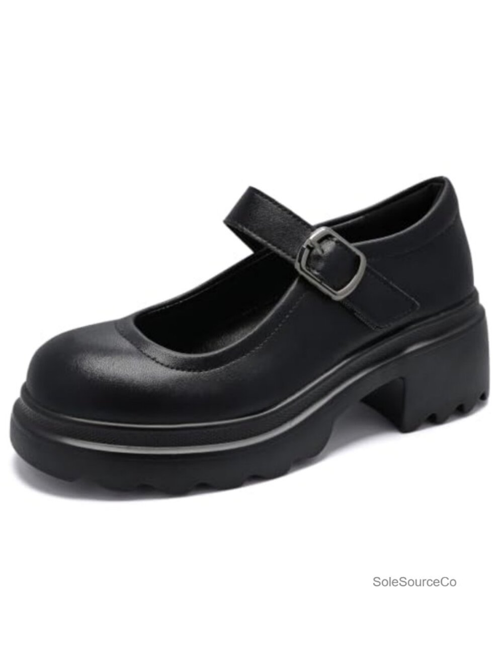 Wide Width Vegan Leather Mary Jane Platform Pumps, Adjustable Strap Chunky